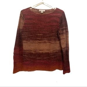 3/$30 Sheer light weight rust and tan neutrals with gold sweater